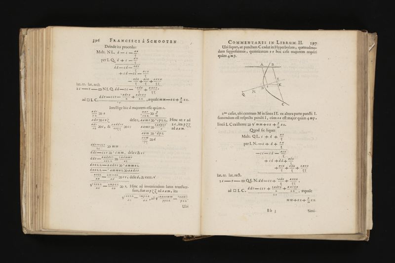 Geometria, à Renato Des Cartes, anno 1637 Gallicè edita; postea autem unà cum notis Florimondi de Beaune ... Gallicè conscriptis in Latinam linguam versa, & commentariis illustrata, operâ atque studio Francisci à Schooten ... Nunc demum ab eodem diligenter recognita, locupletioribus commentariis instructa, multisq́ue egregiis accessionibus, tam ad uberiorem explicationem, quàm ad ampliandam hujus geometriæ excellentiam facientibus, exornata, quorum omnium catalogum pagina versa exhibet