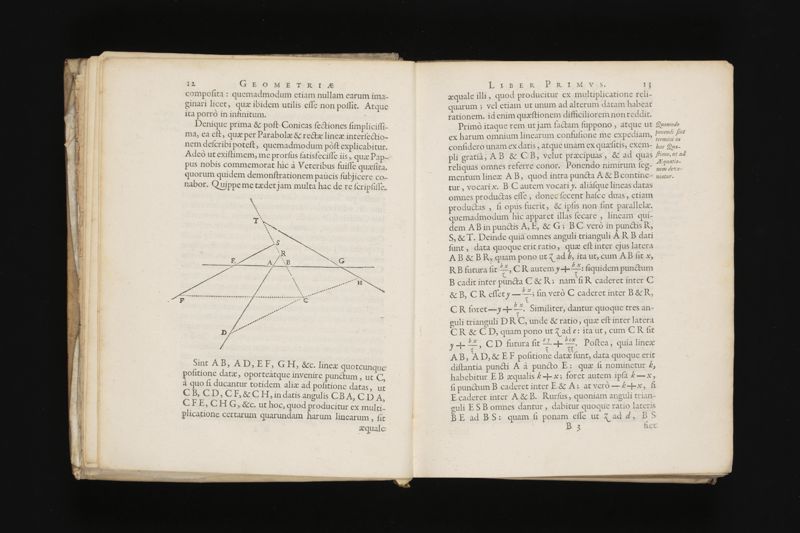 Geometria, à Renato Des Cartes, anno 1637 Gallicè edita; postea autem unà cum notis Florimondi de Beaune ... Gallicè conscriptis in Latinam linguam versa, & commentariis illustrata, operâ atque studio Francisci à Schooten ... Nunc demum ab eodem diligenter recognita, locupletioribus commentariis instructa, multisq́ue egregiis accessionibus, tam ad uberiorem explicationem, quàm ad ampliandam hujus geometriæ excellentiam facientibus, exornata, quorum omnium catalogum pagina versa exhibet
