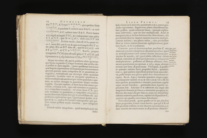 Geometria, à Renato Des Cartes, anno 1637 Gallicè edita; postea autem unà cum notis Florimondi de Beaune ... Gallicè conscriptis in Latinam linguam versa, & commentariis illustrata, operâ atque studio Francisci à Schooten ... Nunc demum ab eodem diligenter recognita, locupletioribus commentariis instructa, multisq́ue egregiis accessionibus, tam ad uberiorem explicationem, quàm ad ampliandam hujus geometriæ excellentiam facientibus, exornata, quorum omnium catalogum pagina versa exhibet