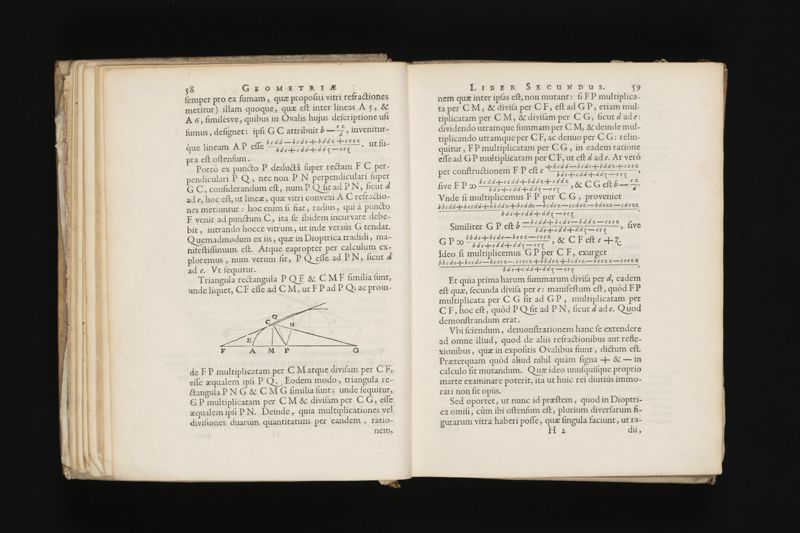 Geometria, à Renato Des Cartes, anno 1637 Gallicè edita; postea autem unà cum notis Florimondi de Beaune ... Gallicè conscriptis in Latinam linguam versa, & commentariis illustrata, operâ atque studio Francisci à Schooten ... Nunc demum ab eodem diligenter recognita, locupletioribus commentariis instructa, multisq́ue egregiis accessionibus, tam ad uberiorem explicationem, quàm ad ampliandam hujus geometriæ excellentiam facientibus, exornata, quorum omnium catalogum pagina versa exhibet