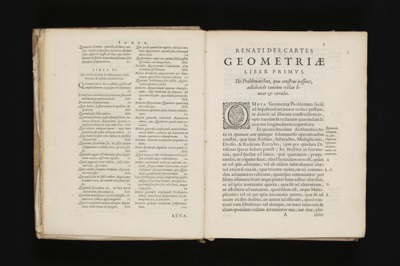 Geometria, à Renato Des Cartes, anno 1637 Gallicè edita; postea autem unà cum notis Florimondi de Beaune ... Gallicè conscriptis in Latinam linguam versa, & commentariis illustrata, operâ atque studio Francisci à Schooten ... Nunc demum ab eodem diligenter recognita, locupletioribus commentariis instructa, multisq́ue egregiis accessionibus, tam ad uberiorem explicationem, quàm ad ampliandam hujus geometriæ excellentiam facientibus, exornata, quorum omnium catalogum pagina versa exhibet