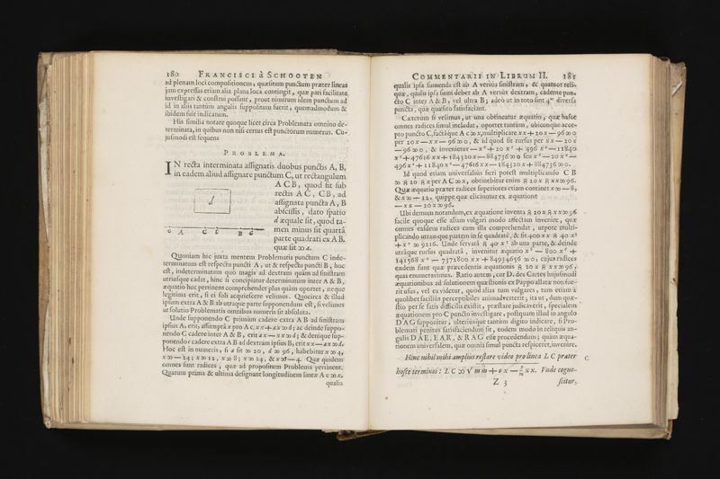 Geometria, à Renato Des Cartes, anno 1637 Gallicè edita; postea autem unà cum notis Florimondi de Beaune ... Gallicè conscriptis in Latinam linguam versa, & commentariis illustrata, operâ atque studio Francisci à Schooten ... Nunc demum ab eodem diligenter recognita, locupletioribus commentariis instructa, multisq́ue egregiis accessionibus, tam ad uberiorem explicationem, quàm ad ampliandam hujus geometriæ excellentiam facientibus, exornata, quorum omnium catalogum pagina versa exhibet