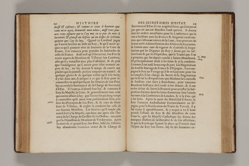 Histoire des secretaires d'estat, contenant l'origine, le progrès, et l'etablissement de levrs charges, auec les eloges, les armes, blasons, & genealogies de tous ceux qui les ont possedées jusqu'à present