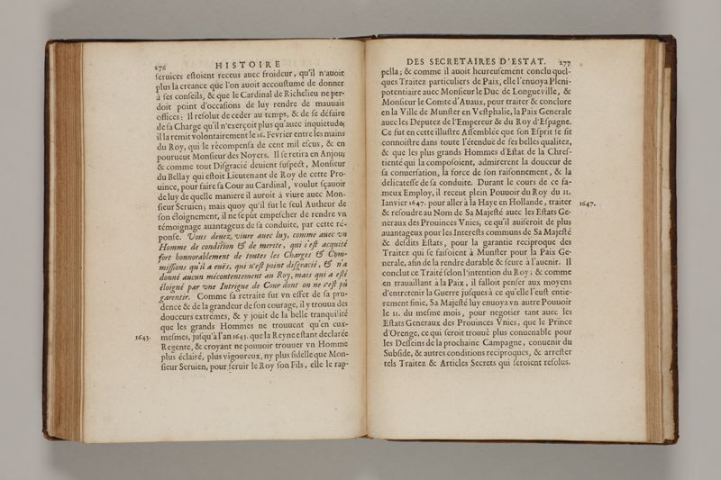 Histoire des secretaires d'estat, contenant l'origine, le progrès, et l'etablissement de levrs charges, auec les eloges, les armes, blasons, & genealogies de tous ceux qui les ont possedées jusqu'à present