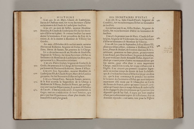 Histoire des secretaires d'estat, contenant l'origine, le progrès, et l'etablissement de levrs charges, auec les eloges, les armes, blasons, & genealogies de tous ceux qui les ont possedées jusqu'à present