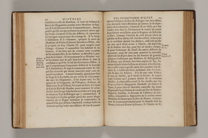 Histoire des secretaires d'estat, contenant l'origine, le progrès, et l'etablissement de levrs charges, auec les eloges, les armes, blasons, & genealogies de tous ceux qui les ont possedées jusqu'à present