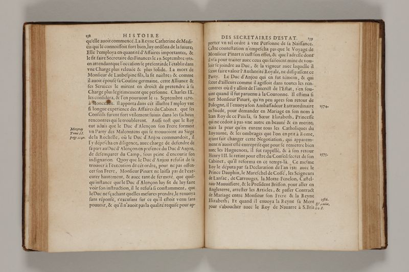 Histoire des secretaires d'estat, contenant l'origine, le progrès, et l'etablissement de levrs charges, auec les eloges, les armes, blasons, & genealogies de tous ceux qui les ont possedées jusqu'à present
