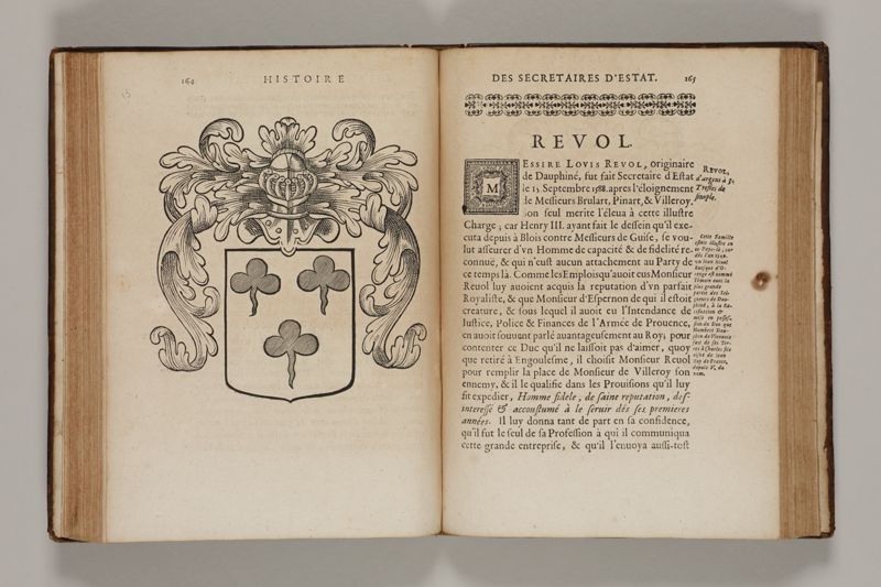 Histoire des secretaires d'estat, contenant l'origine, le progrès, et l'etablissement de levrs charges, auec les eloges, les armes, blasons, & genealogies de tous ceux qui les ont possedées jusqu'à present
