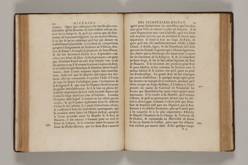 Histoire des secretaires d'estat, contenant l'origine, le progrès, et l'etablissement de levrs charges, auec les eloges, les armes, blasons, & genealogies de tous ceux qui les ont possedées jusqu'à present